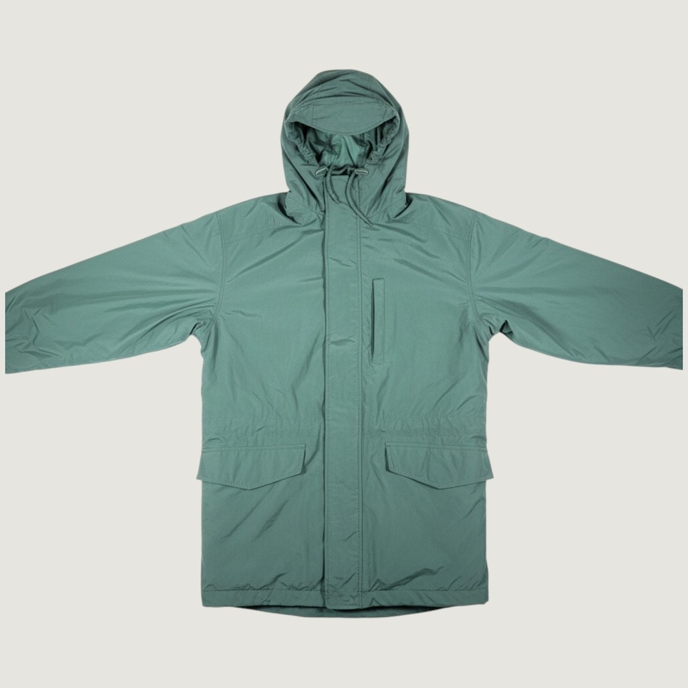 90s Eddie Bauer Mens M Green Goose Down Parka Detachable Liner Hood Vintage